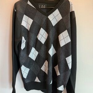 Men's Black and Gray Argyle Sweater LOG XL
